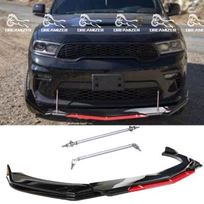 Alerón labial del parachoques delantero divisor negro brillante con varillas de puntal para Dodge Durango Foto 1 de 4