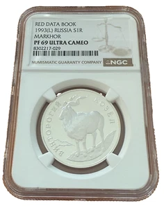 Russia 1993 Silver 1 Rouble NGC PF69UC Markhor - Picture 1 of 2