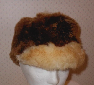 Vintage --  Faux Fur Beanie Hat Dark Brown & Ivory -- Size Small/Medium (22") - Picture 1 of 7