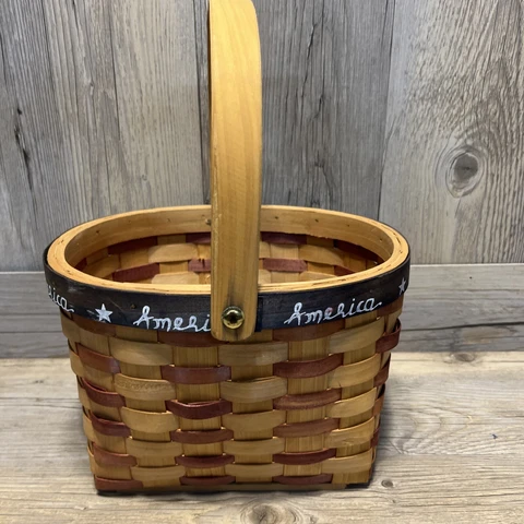 Patriotic America Star Themed Small Basket 9”x 7.5”x 6” Longaberger Look-A-Like Cover