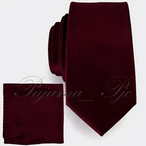 Men's Solid Necktie Pocket Hanky Set Prom Wedding Dark Burgundy Wine 3" Wide - Picture 1 of 1
