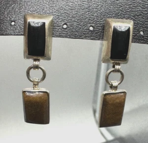 Vintage Sterling Silber 925 Mexico Ohrstecker mit schwarzem Onyx & braunem Goldstein - Bild 1 von 7