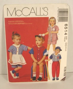 McCall's 6514 Baseball/4th of July Romper, Top, Pants & Hat Pattern Child's 2-4 - Picture 1 of 2