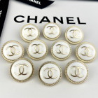 10 CHANEL BUTTONS CC LOGO ROUND WHITE GOLD METAL 20MM VINTAGE