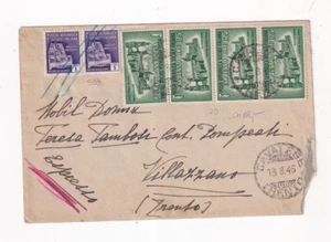 REGNO 1945 - BUSTA ESPRESSI 4 VALORI + 02 COMPL. ANNULLO A MATITA BLU LEGGI DES - Foto 1 di 2