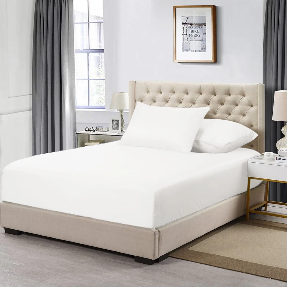 Paquete a granel de 12 sábanas planas blancas de bolsillo profundo para sábanas ajustables de calidad de hotel Foto 1 de 1