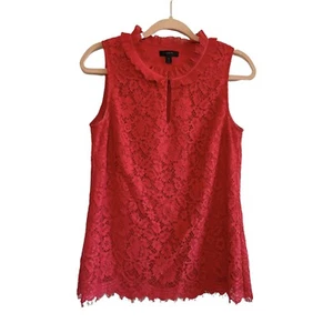 Blusa sin mangas J Crew para mujer talla alta pequeña roja floral con volantes cuello cosecha - Imagen 1 de 6