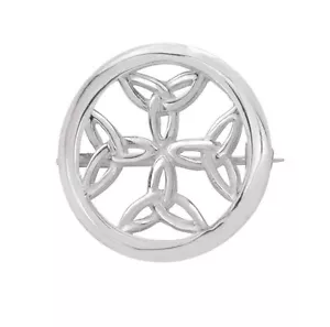 Celtic Trinity Knot Round Sterling Silver Brooch - Picture 1 of 1