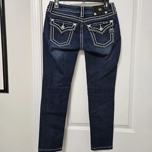 MISS ME Signature Skinny Jeans Women's 26 (28x27) Blue Low-Rise Flap Pockets EUC - Picture 1 of 10