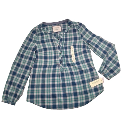 Camisa xadrez azul Sonoma feminina tamanho pequeno G/S nova com etiquetas SO  - Imagem 1 de 4