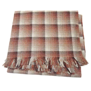 1970s Vintage Wool Fabric Coarse Rustic Brown Block w/ Fringe 1.5yds (59" x 55") - Picture 1 of 2
