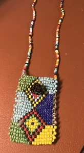Southwest Bohemian TINY Beaded Bag Seed Sachet Necklace Lipgloss Purse Handmade - Picture 1 of 11