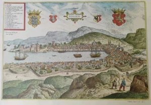 Bergen Noruega Vista Vintage Impresión (1580) 22" x 15.375" Hieronymus Scholeus Color - Imagen 1 de 7