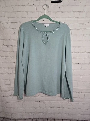 Suéter Charter Club Seda Mezcla Angora Cuentas Talla XL Verde Mar Fiesta de Vacaciones  Foto 1 de 4