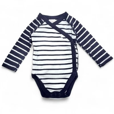Hanna Andersson Baby Side Snap Organic Cotton Bodysuit Unisex Navy Stripe 3-6M - Image 1 of 4