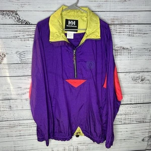 Vintage 90s Helly Hansen Nylon Colorblock Purple Yellow Windbreaker Jacket Large - Picture 1 of 8