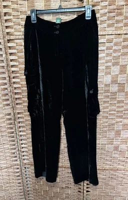 Ralph Lauren Womens Black Silk Velvet Velour Cargo Pants Whimsygoth Y2K Size 4 — 第 1/4 张图片