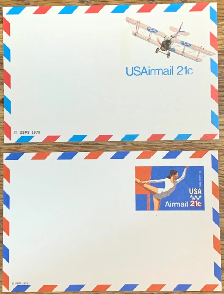 x2 USPS Pre-Paid Postcards Airmail 1980 Olympics USAirmail 21¢ (1978 + 1979) - Image 1 of 1