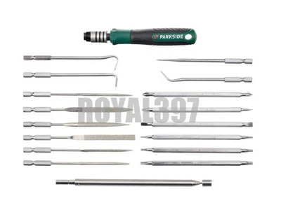 Parkside Precision Tool Kit 18pc Screwdriver Bits Files Hooks Telescopic Set - Image 1 of 4