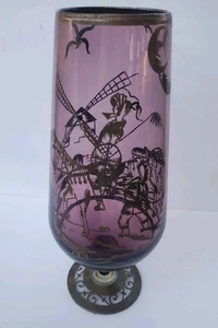 Giant 16" Don Quixote Amethyst Purple Art Glass Vase With Silver Overlay Signed - Picture 1 of 23