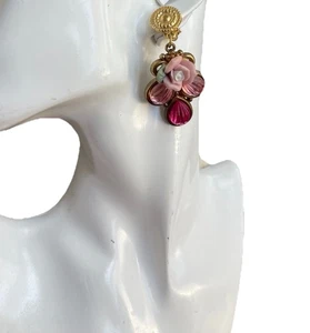 Orecchini donna vintage tono oro rosa pendenti porcellana fiori clip anni '50 - Foto 1 di 13