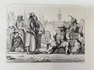 19th Century ENGRAVING A MOMENT OF DAILY LIFE ON THE DOCKS E ARMITAGE C THOMPSON - Picture 1 of 3