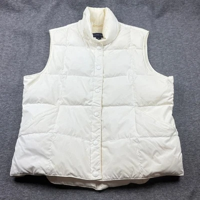 Lands' End Womens Down Puffer Vest Medium M 10-12 Ivory Winter Outerwear - Image 1 of 4