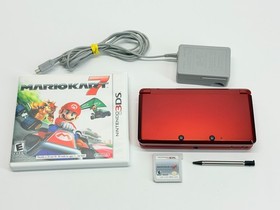 Nintendo 3DS Flame/Red Handheld System Bundle w/Mario Kart 7 Charger & SD Card