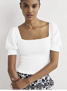 NEW Boden Square Neck Short Puff Sleeve Jersey Pullover Top White US 14 - Picture 1 of 7