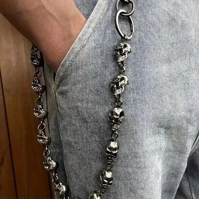 Silvery Skull Jeans Chain Hip Hop Punk Waist Chain Men's Accessories Alloy - Image 1 of 4