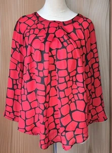 Liz Claiborne Blouse Red Black Boho Career Pleated Long Sleeve Top SZ 2X - Picture 1 of 4