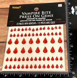 Vampire Bite Press On Gems 72 Pieces Adhesive Spirit Halloween Red - Picture 1 of 2