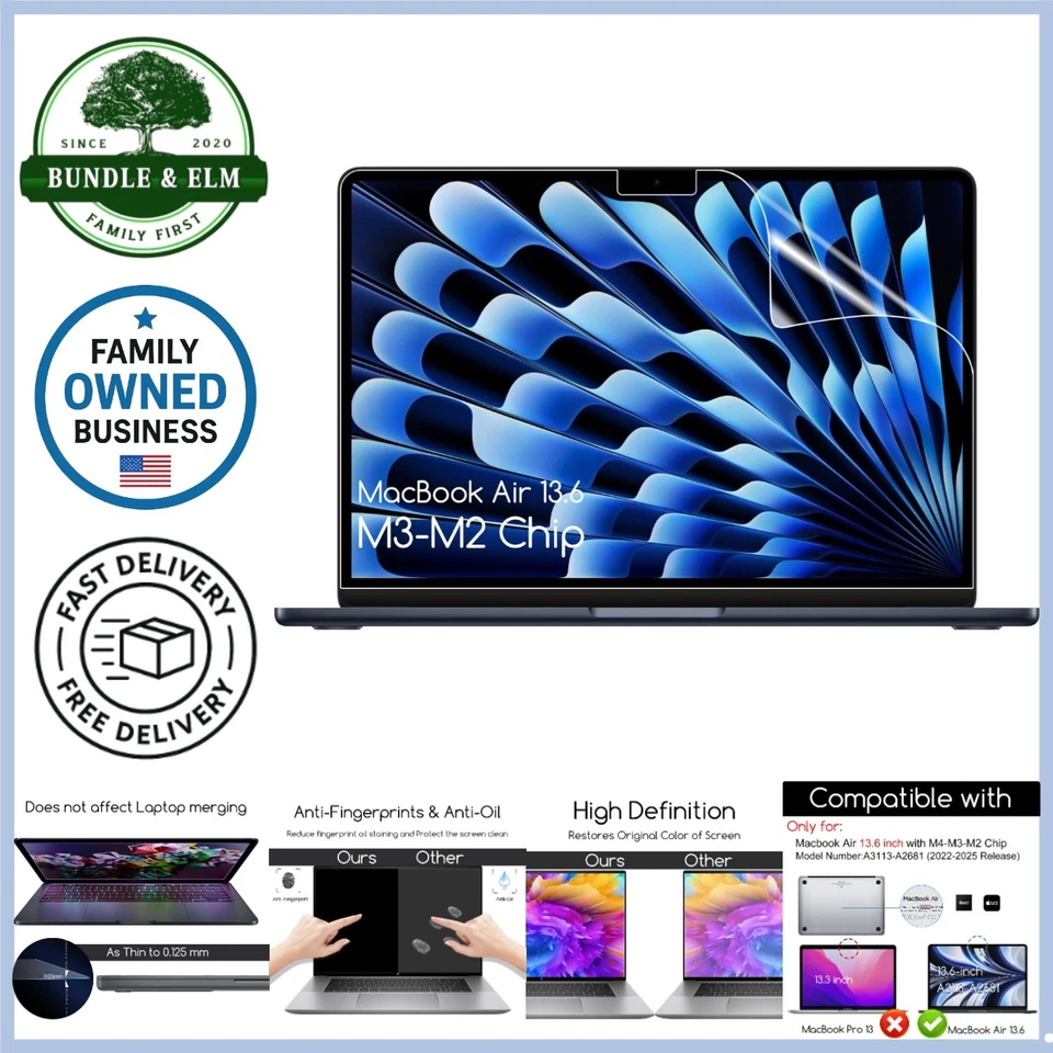 3 Pack HD Screen Protectors for MacBook Air 13.6 Inch Anti-fingerprint Durable - Image 1 of 4
