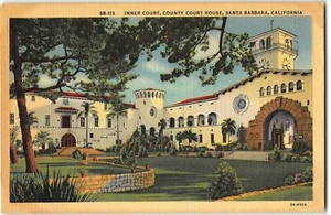 Santa Barbara, CA Inner Court of County Court House - 1933 Teich Leinen Postkarte - Bild 1 von 2