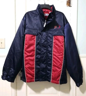 VTG 90s Mens FILA Fleece Lined Zip NYLON Ski Jacket Coat Large Red Blue Ivory - Image 1 of 4