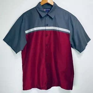 Structure Short Sleeve Button Up Mens Size M Grey Red Stripe Classic Vintage Y2K - Picture 1 of 8