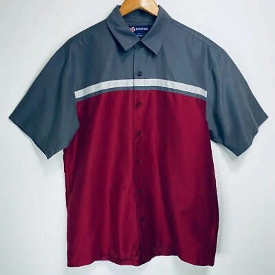 Structure Short Sleeve Button Up Mens Size M Grey Red Stripe Classic Vintage Y2K - Image 1 of 4