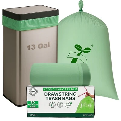 FPN Trash Bags 13 Gallon with Drawstring Durable & BPA Free Garbage Bags 50/Pack - Image 1 of 4
