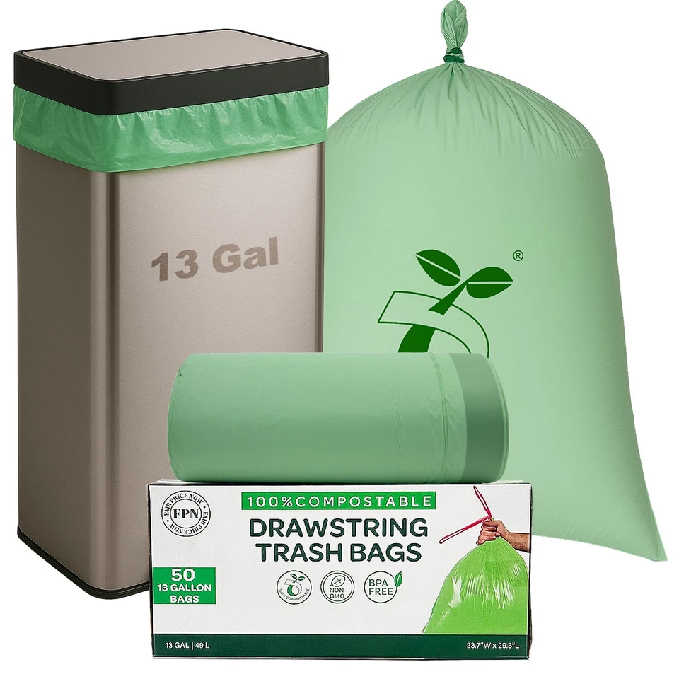FPN Trash Bags 13 Gallon with Drawstring Durable & BPA Free Garbage Bags 50/Pack - Image 1 of 4