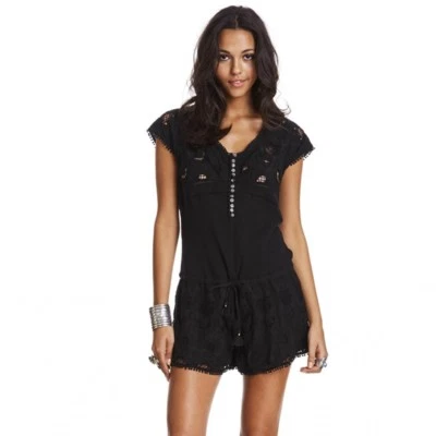 Odd Molly Damen Geschnürt #516M Bestickt Schwarz Baumwolle Overall KLEID 1 - Bild 1 von 4