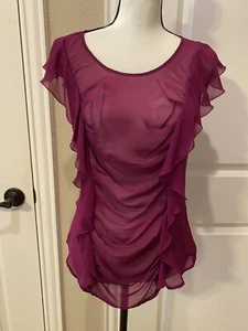 EXPRESS brand Sheer Plum Colored Top w/ Ruffles - Small - Picture 1 of 7