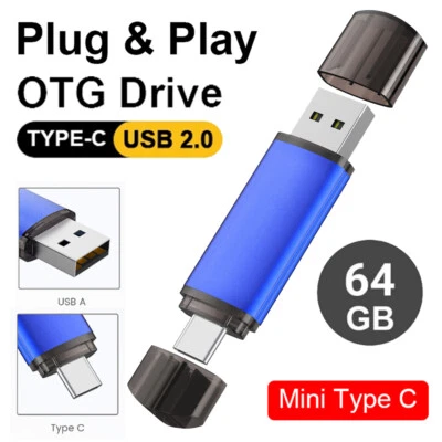 2 in 1 Type C 64 GB Dual USB 2.0 Flash Drive Memory Stick U Disk Thumb Drive