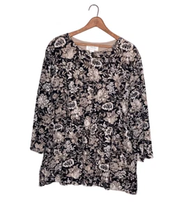 CJ Banks 3X Black Nude Floral Lace Overlay Lined Pullover Blouse Top Shirt Plus - Picture 1 of 4