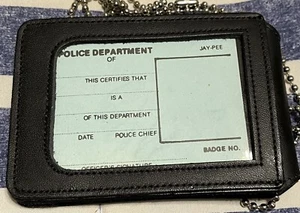 Police Badge Holder with Neck Chain, Universal Leather Badge Holder ID Holder - Picture 1 of 2