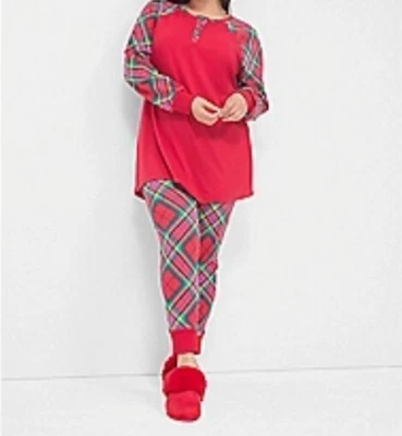 Женский пижамный набор Sleep By Cacique большого размера в клетку Henley и леггинсы размер 26/28 - Изображение 1 из 3