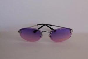 RAHMENLOSE SONNENBRILLE GLÄSER LILA ROSA BÜGEL SILBERFARBEN IN VINTAGE OPTIK - Bild 1 von 2