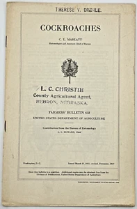 1917 Farmers Bulletin on Cockroaches US Dept. of Agriculture C.L. Marlatt 658 - Picture 1 of 4