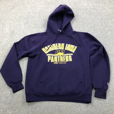 Northern Iowa Panthers Hoodie Men Medium Purple Hooded Sweater Spell Out UNI ES Cover
