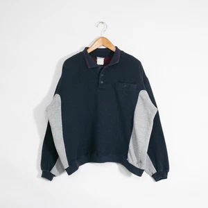 Vintage 90s Discus Collared Sweatshirt Mens 2XL - Color Block Henley Buttons USA - Picture 1 of 5