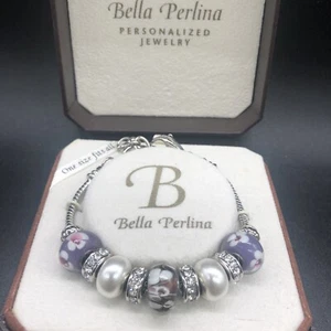 Bella Perlina Signature Glass Beaded Purple & Pearl White Crystal Bracelet - Picture 1 of 7